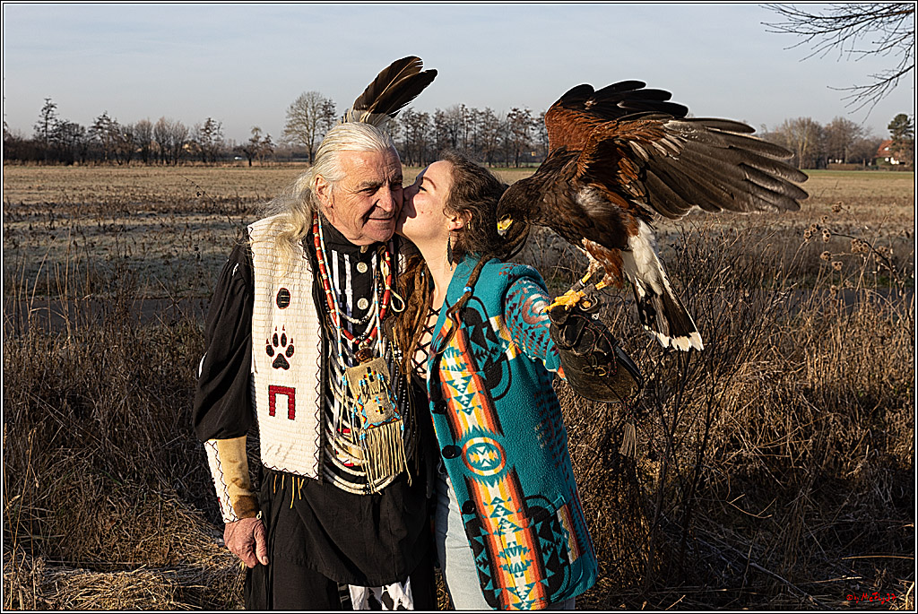 Cheyenne-Halbblut Hunting Wolf in der Falknerei Pierre Schmidt; Gymnich, 09.02.2023